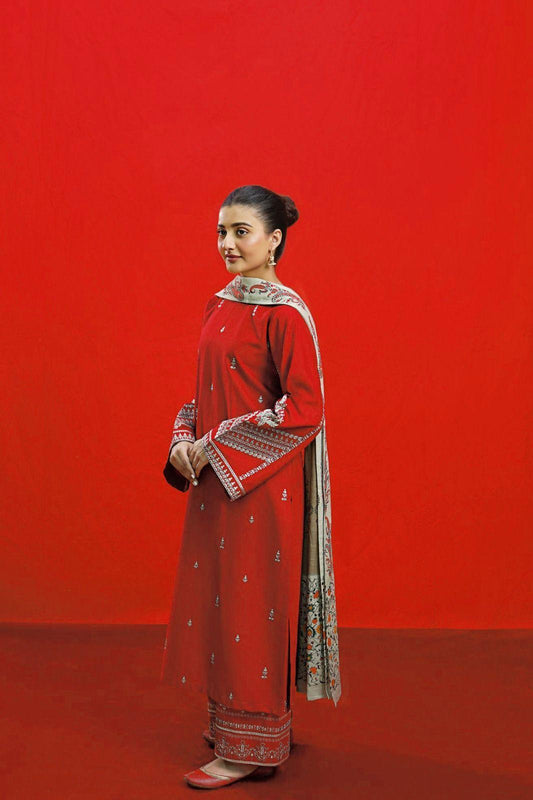 3 Pcs Women's Unstitched Embroidered Suit