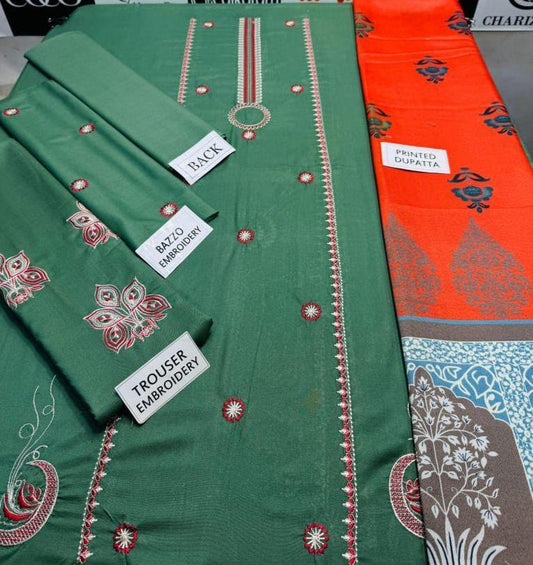 3 Pcs Women's Unstitched Embroidered Suit