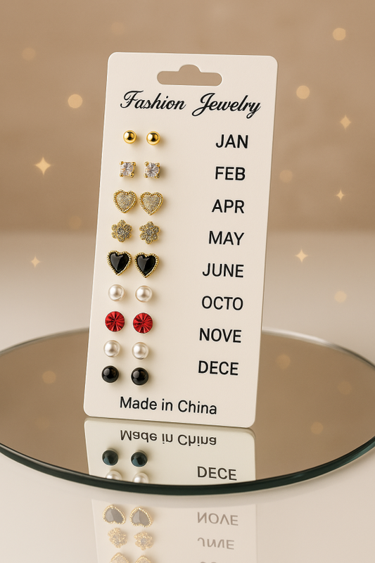 12 Pair Mixed Style Stud Earrings Set For Women – Golden Copper With Micro-paved Cubic Zirconia – Trendy Fashion Jewelry