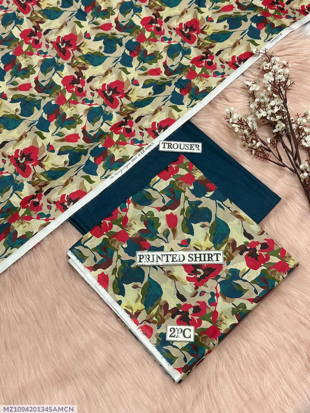 2 Pcs Women's Unstitched Digital Print Suit