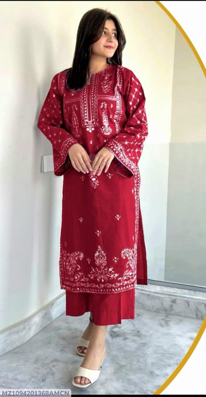 2 Pcs Women's Unstitched Embroidered Suit