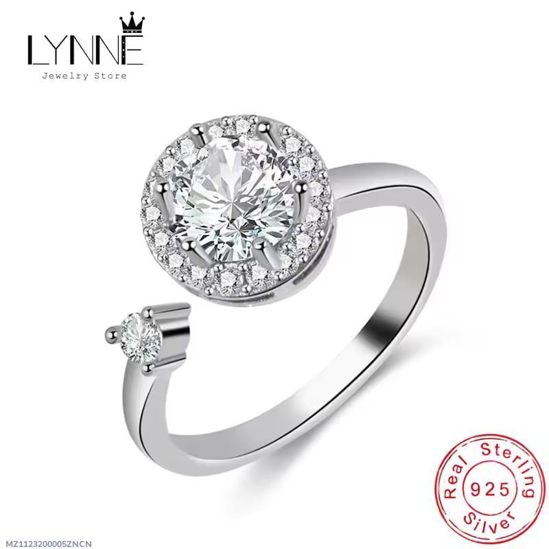 Silver Multi-Charm Adjustable Ring with Zircon Stone - 1 Pc
