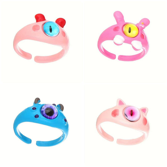 4 Pcs Antique Plated Multicolored Charm Adjustable Rings Set for Women