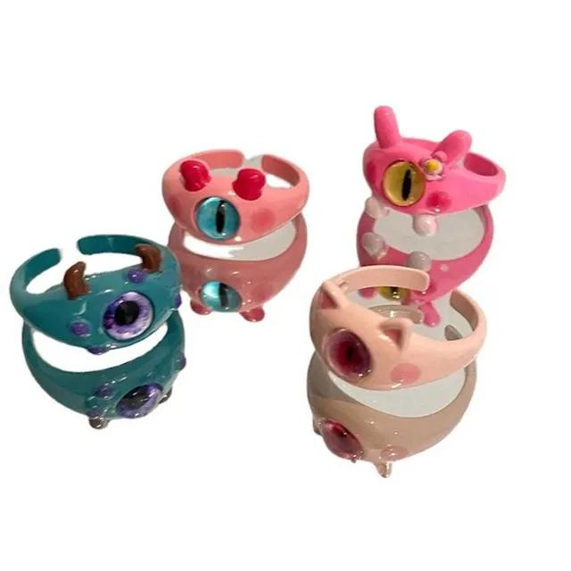 4 Pcs Antique Plated Multicolored Charm Adjustable Rings Set for Women