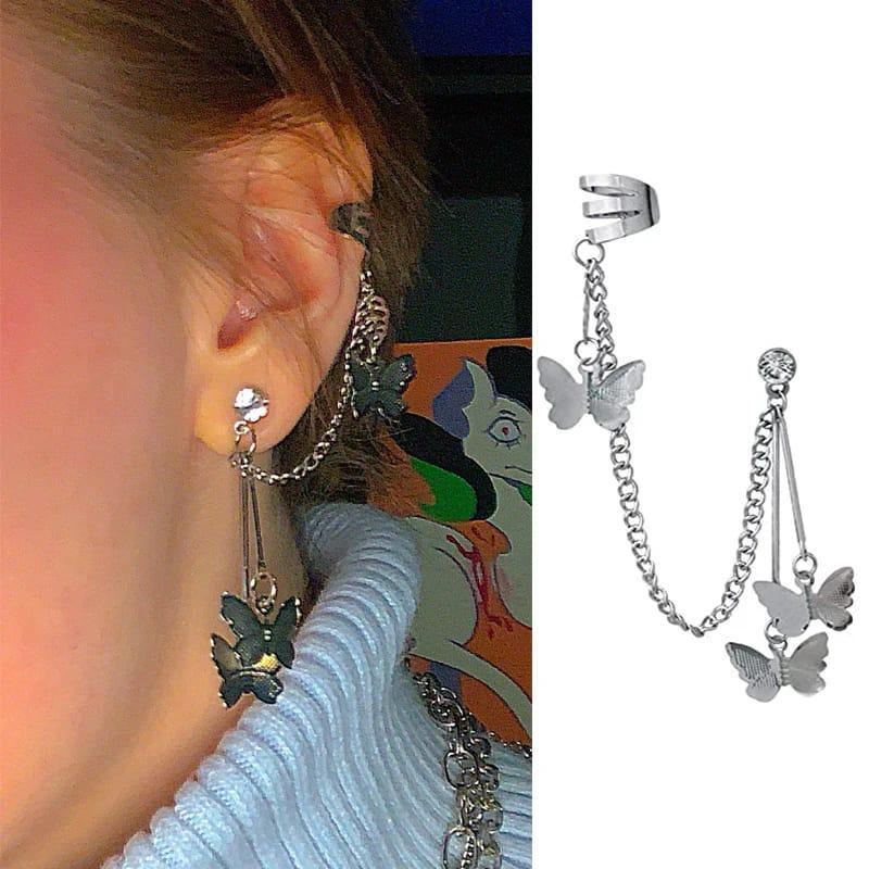 Pair Of Silver-Plated Butterfly Design Ear Clip Earrings