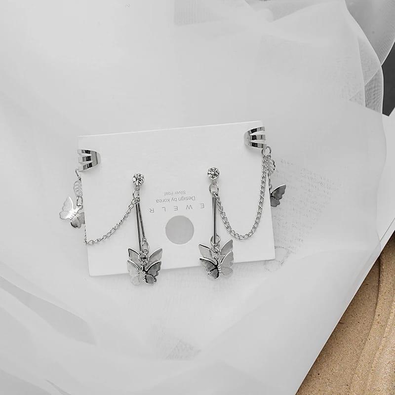 Pair Of Silver-Plated Butterfly Design Ear Clip Earrings