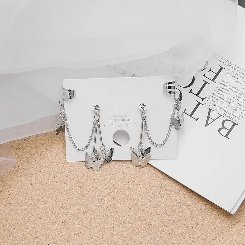 Pair Of Silver-Plated Butterfly Design Ear Clip Earrings