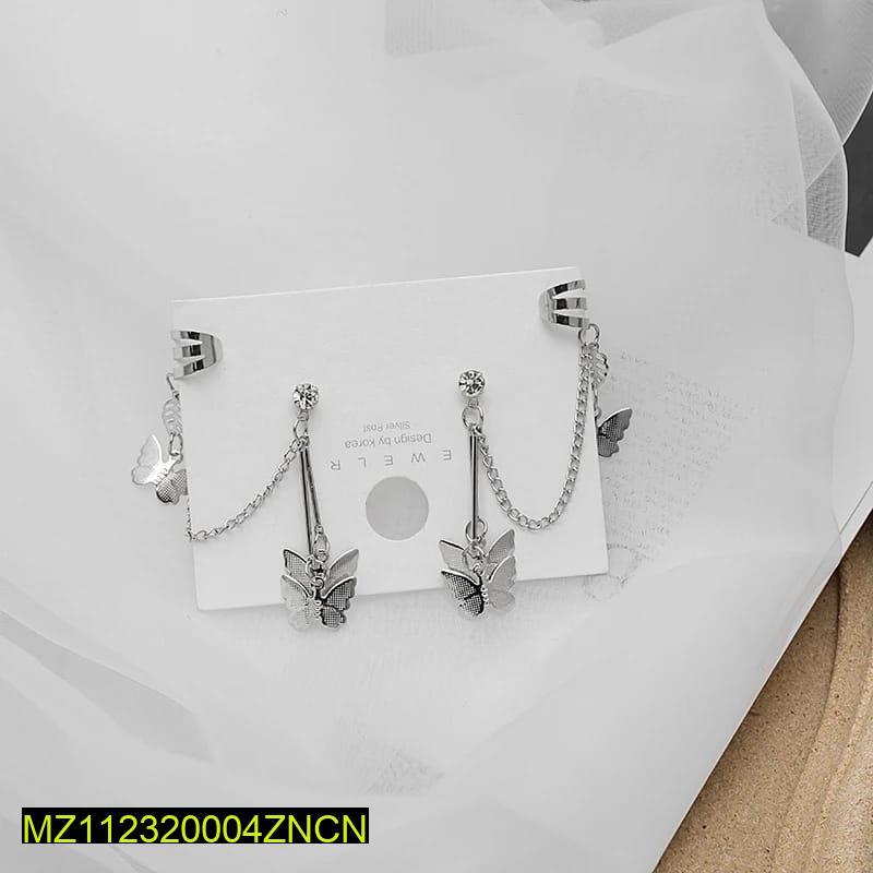 Pair Of Silver-Plated Butterfly Design Ear Clip Earrings