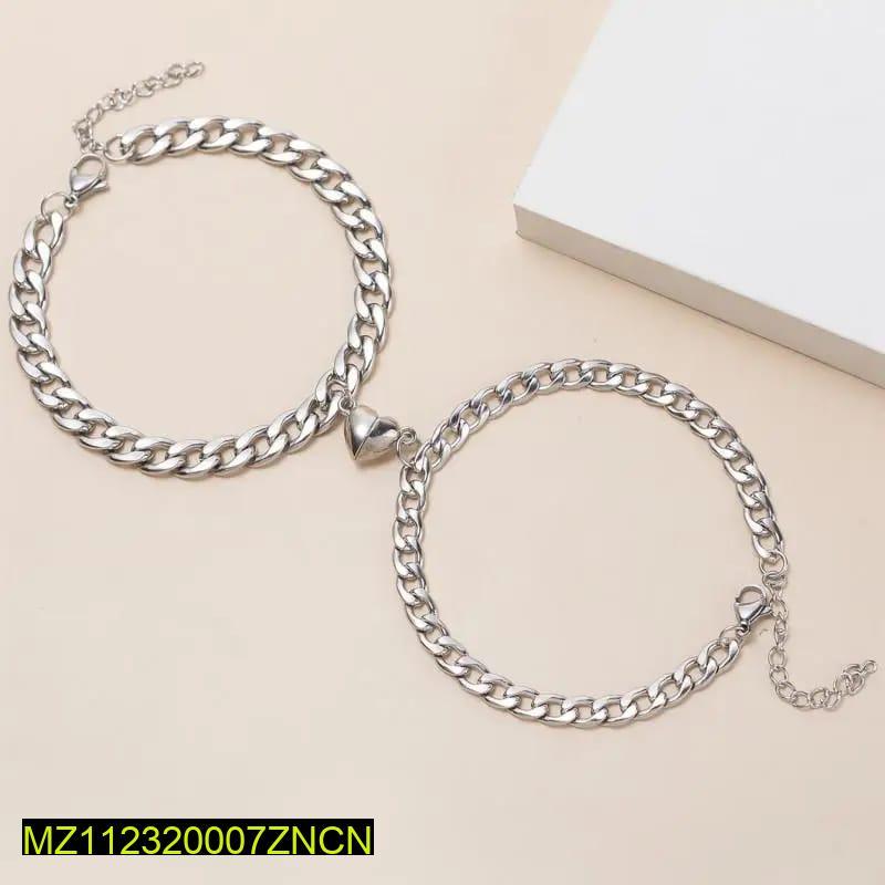 Silver & Gold-Plated Magnet Heart Design Couple's Bracelet- 2 Pcs