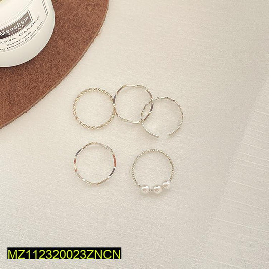 Style Pearl Thin Pack Of 5 Rings Set