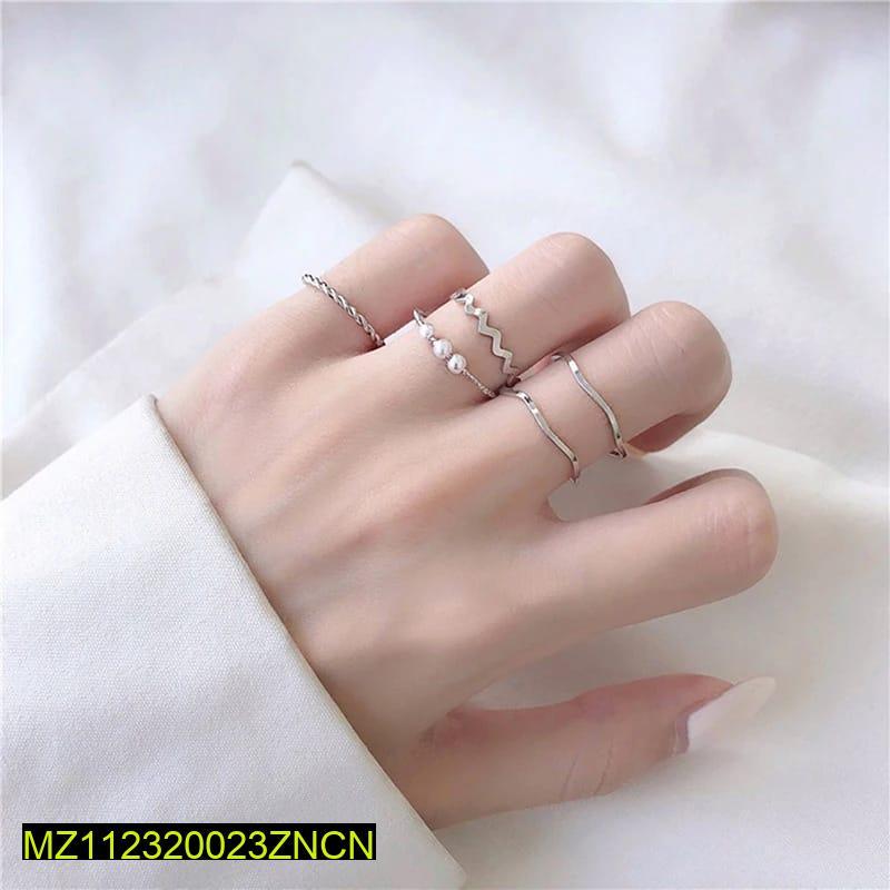 Style Pearl Thin Pack Of 5 Rings Set