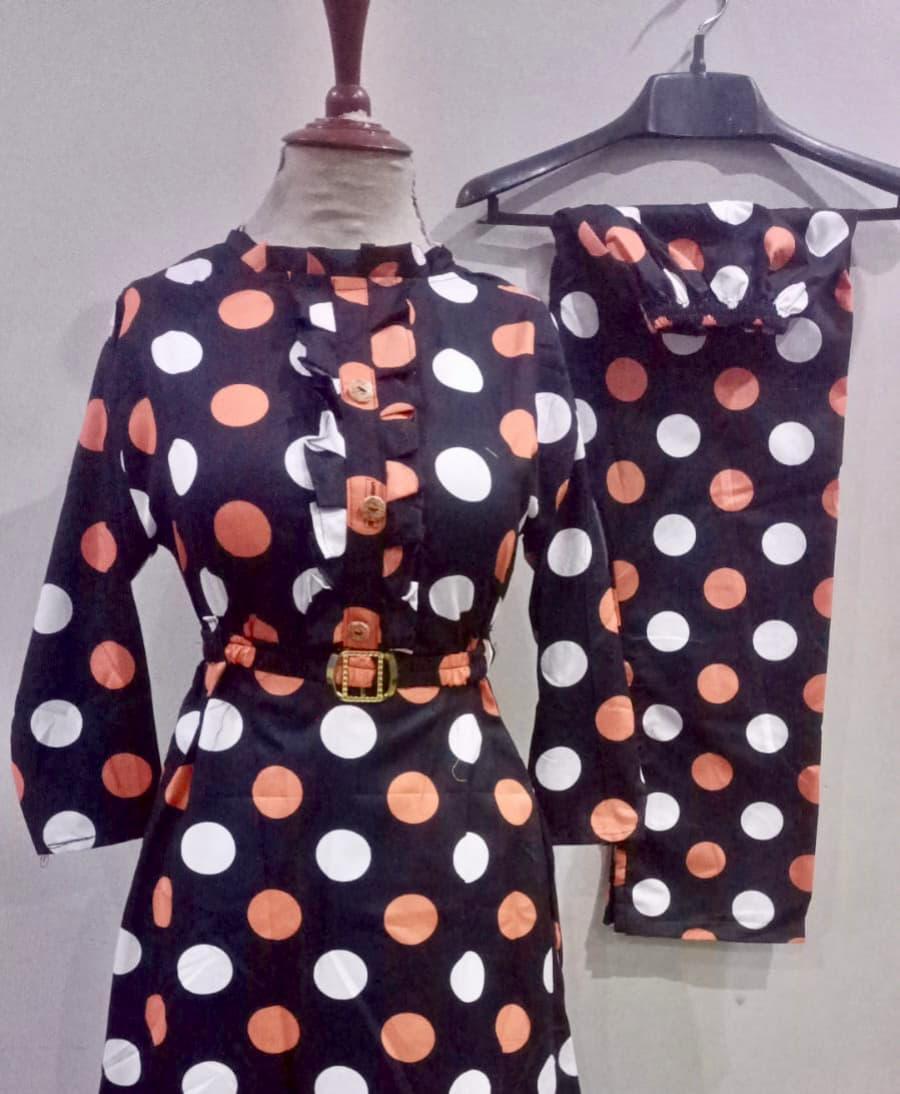 2 Pcs Women's Stitched Printed Frock And Trouser