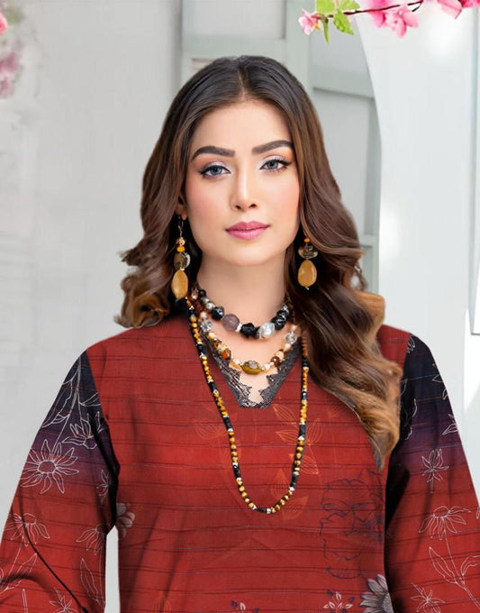 3 Pcs Women's Unstitched Lawn Embroidered Suit