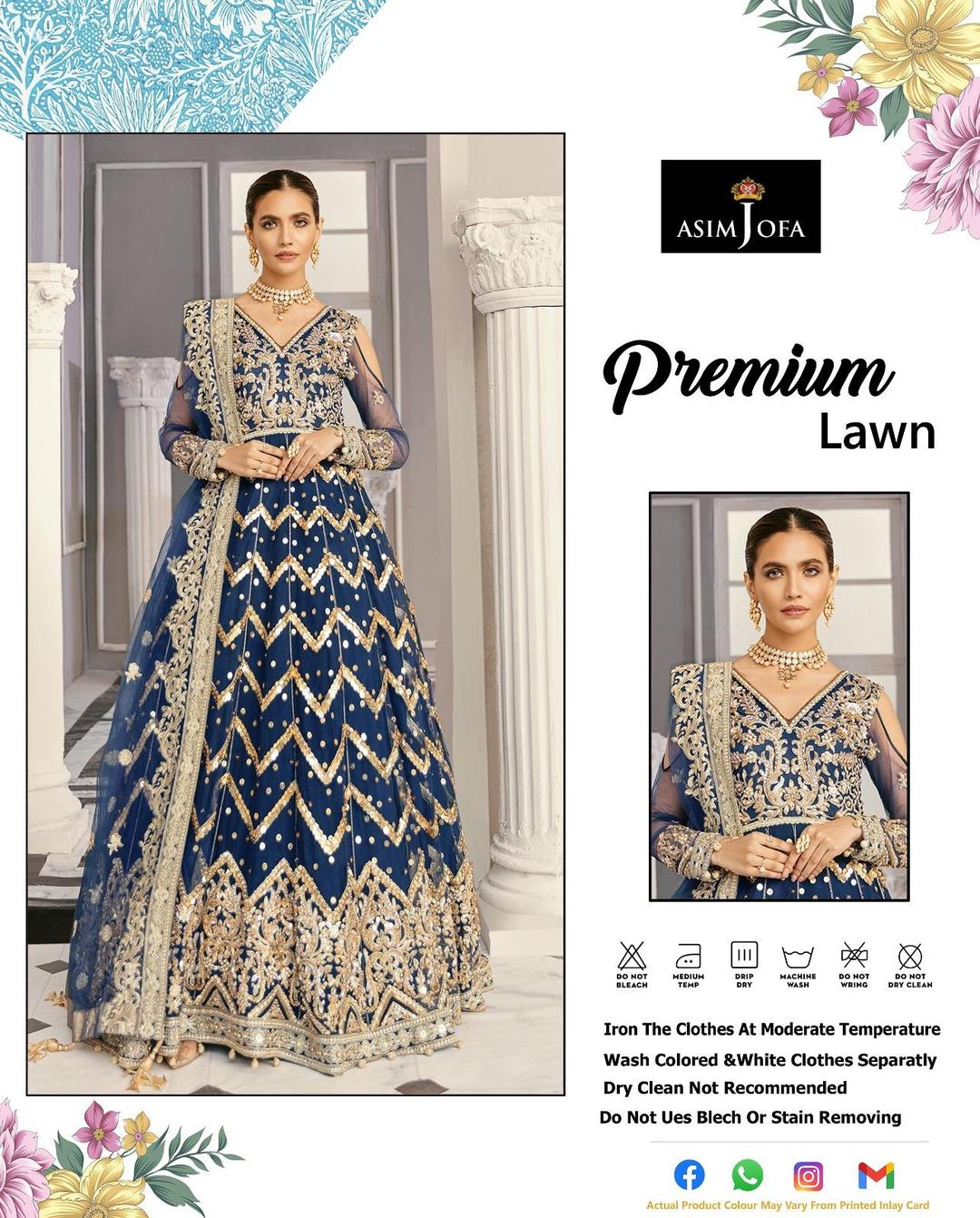 Asim Jofa 3 Pcs Women's Unstitched Sequins Embroidered Suit