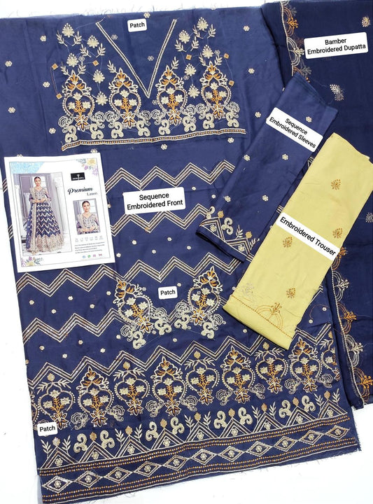 Asim Jofa 3 Pcs Women's Unstitched Sequins Embroidered Suit