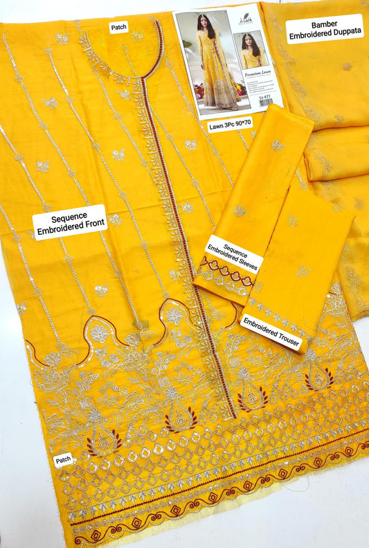 3 Pcs Women's Unstitched Sequins Embroidered Suit