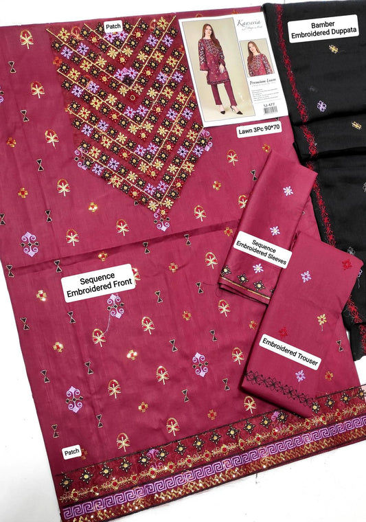 3 Pcs Women's Unstitched Sequins Embroidered Suit