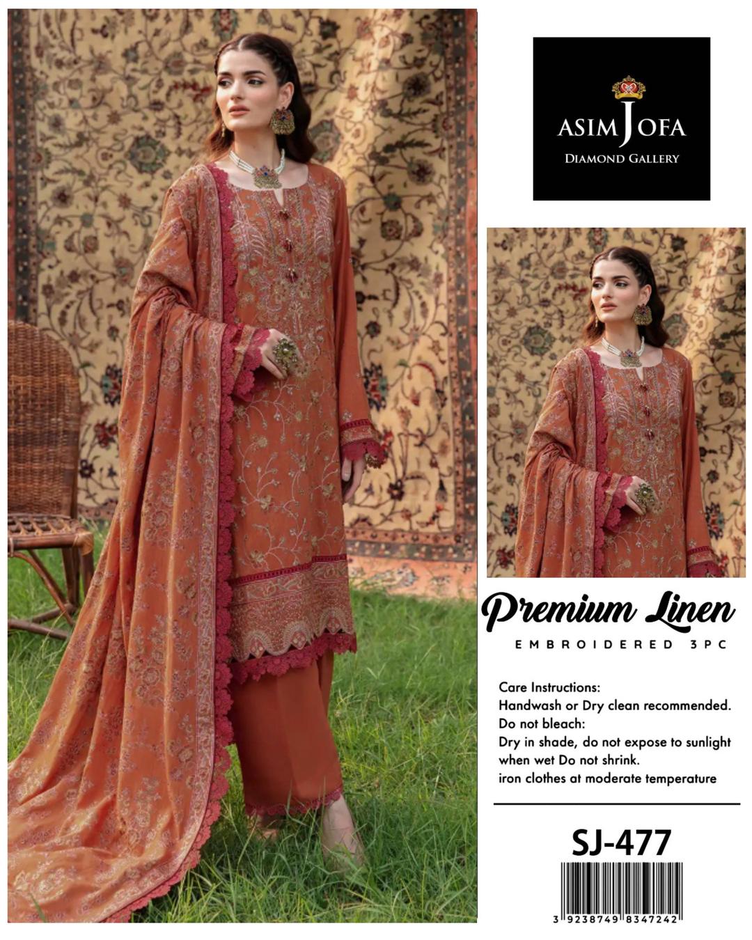 Asim Jofa 3 Pcs Women's Unstitched Sequins Embroidered Suit