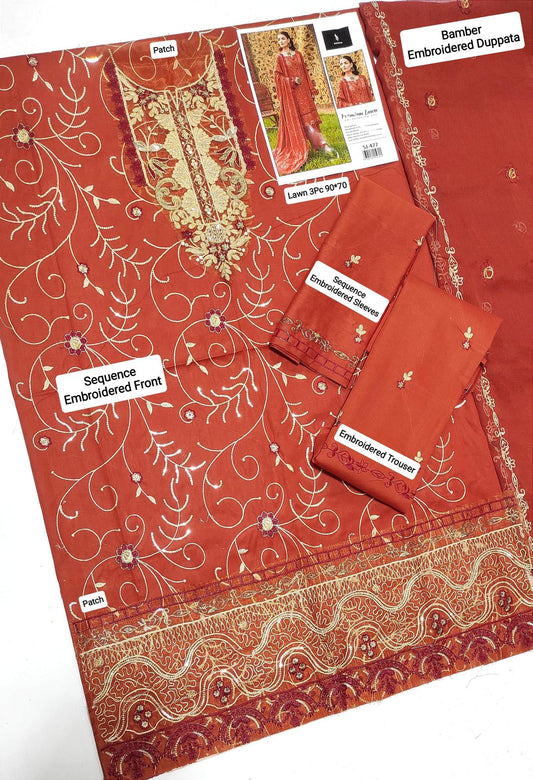 Asim Jofa 3 Pcs Women's Unstitched Sequins Embroidered Suit