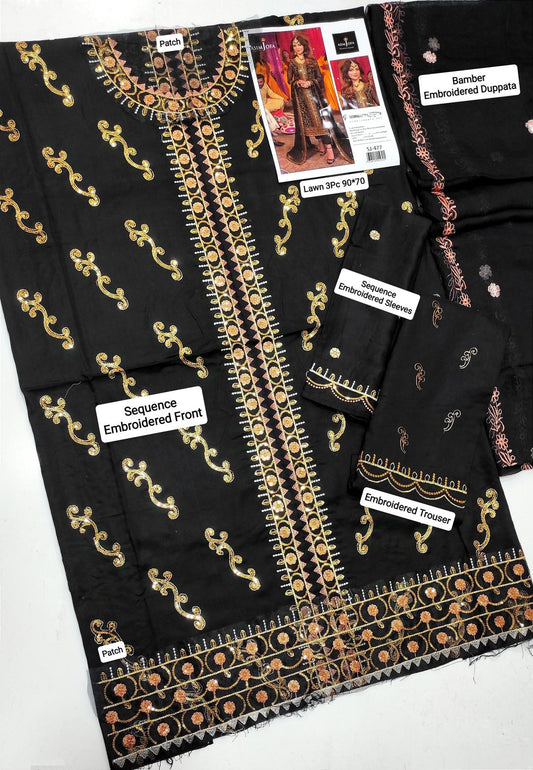 Asim Jofa3 Pcs Women's Unstitched Sequins Embroidered Suit