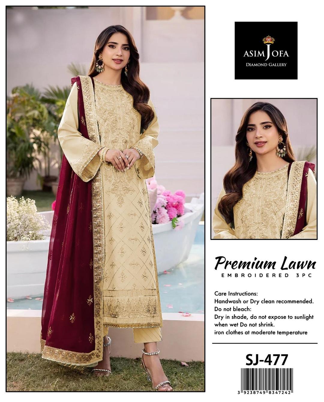 Asim Jofa 3 Pcs Women's Unstitched Embroidered Suit