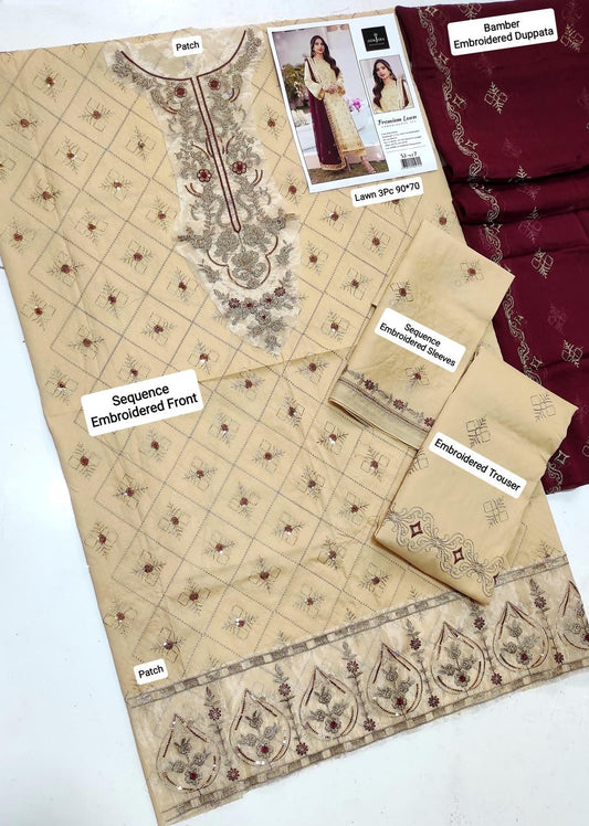 Asim Jofa 3 Pcs Women's Unstitched Embroidered Suit