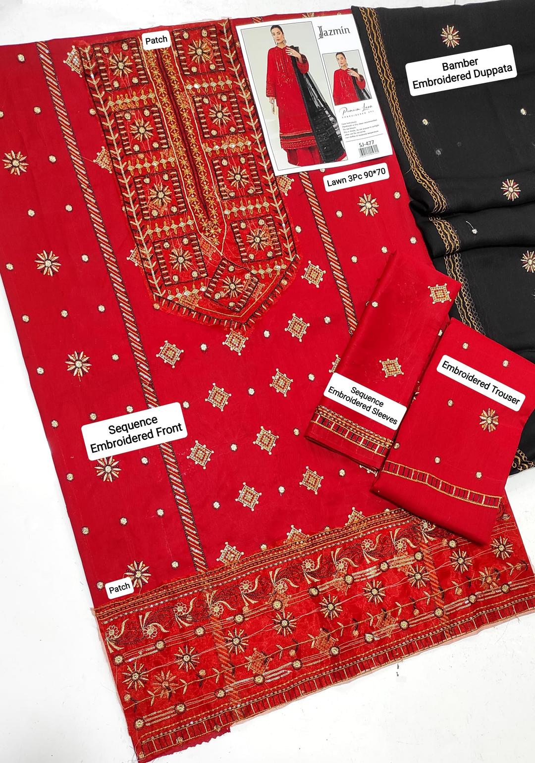 3 Pcs Women's Unstitched Embroidered Suit
