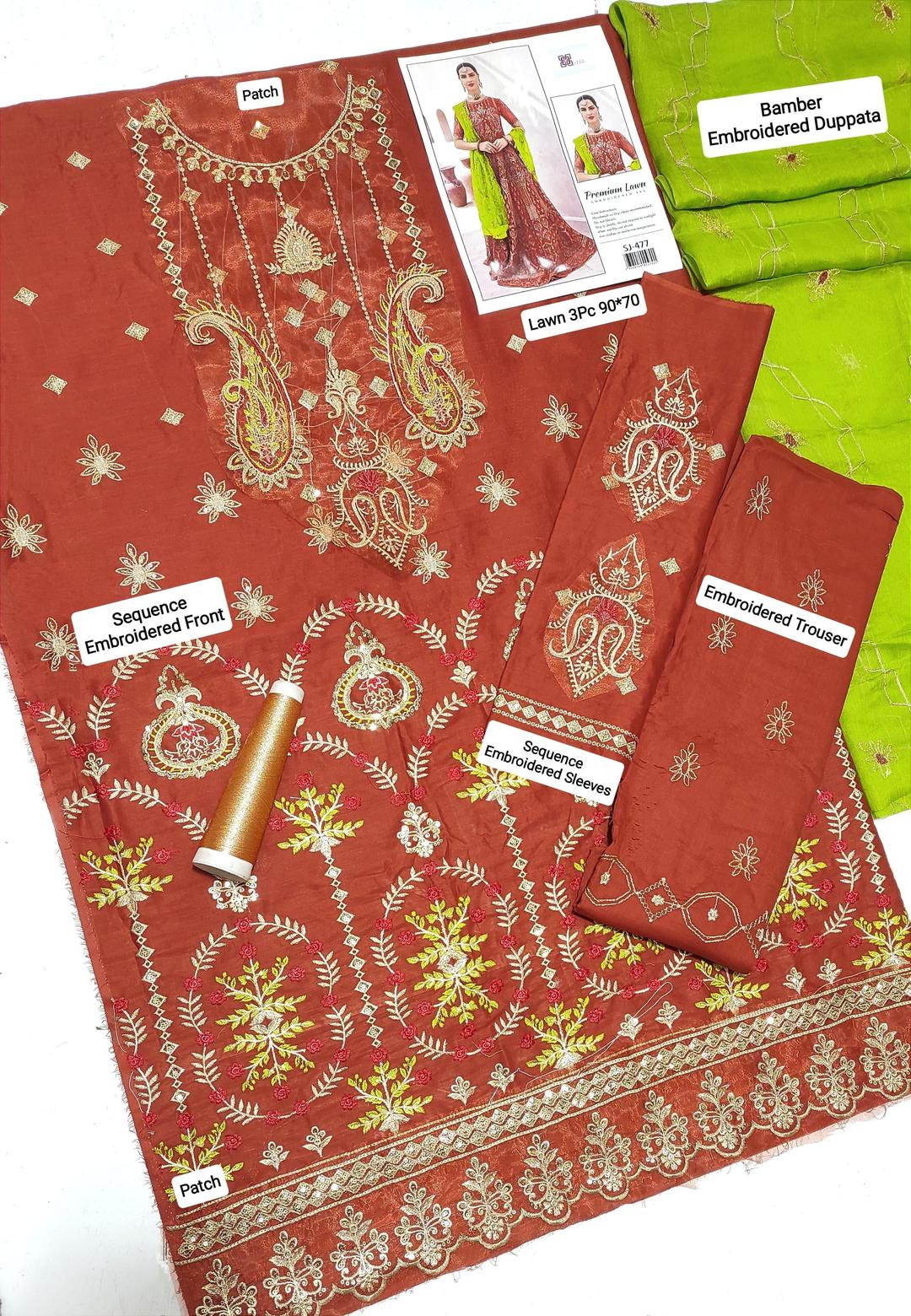 3 Pcs Women's Unstitched Embroidered Suit