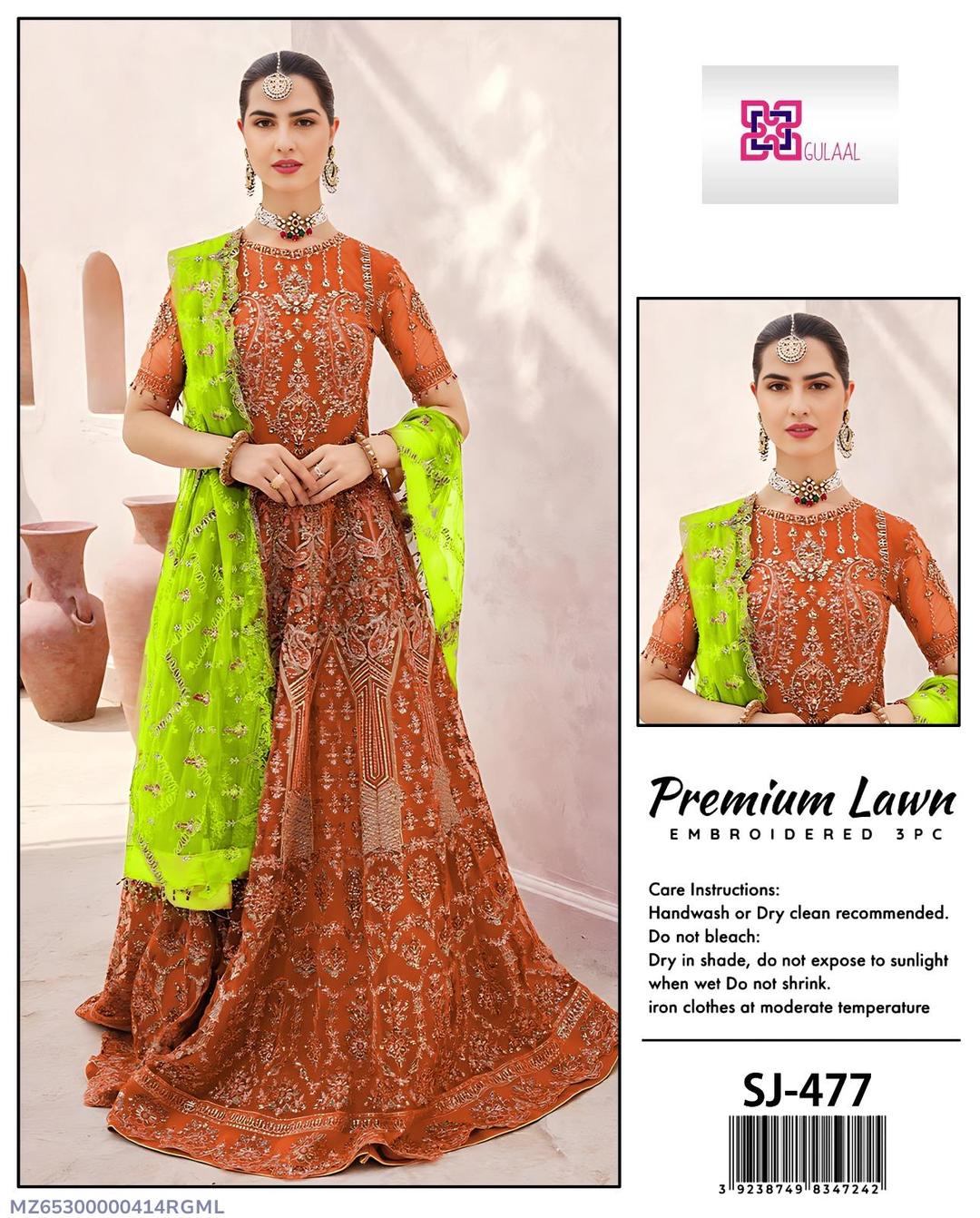 3 Pcs Women's Unstitched Embroidered Suit
