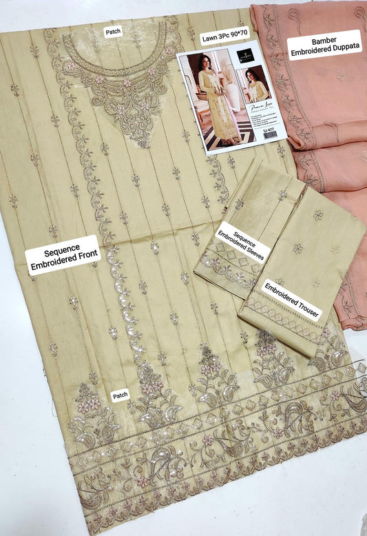 Asim Jofa 3 Pcs Women's Unstitched Embroidered Suit