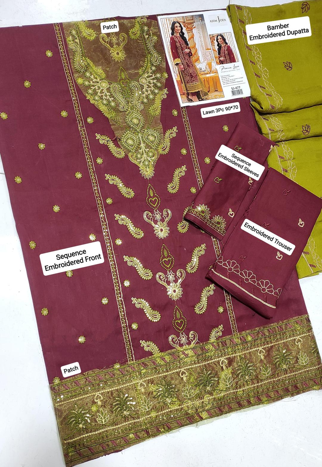 Asim Jofa 3 Pcs Women's Unstitched Embroidered Suit