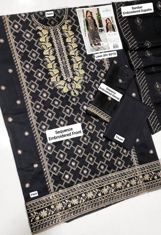 Asim Jofa 3 Pcs Women's Unstitched Embroidered Suit