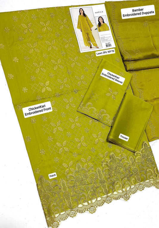 Maria B 3 Pcs Women's Unstitched Chikankari Embroidered Suit