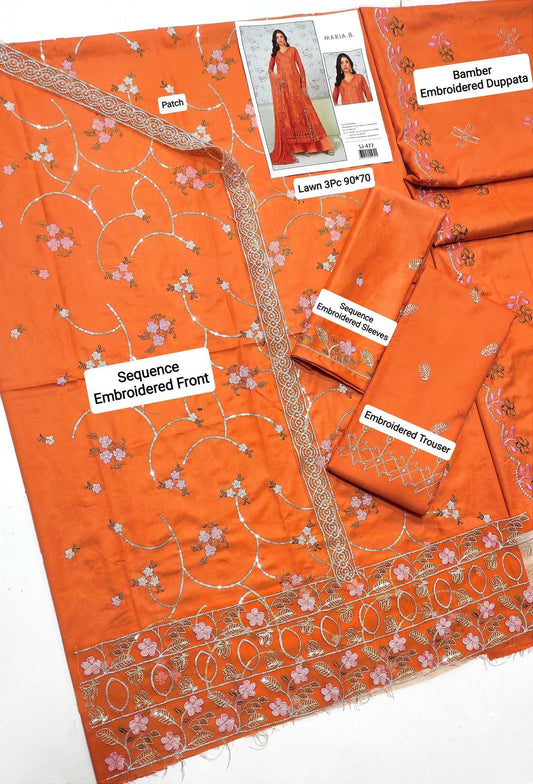 Maria B 3 Pcs Women's Unstitched Embroidered Suit