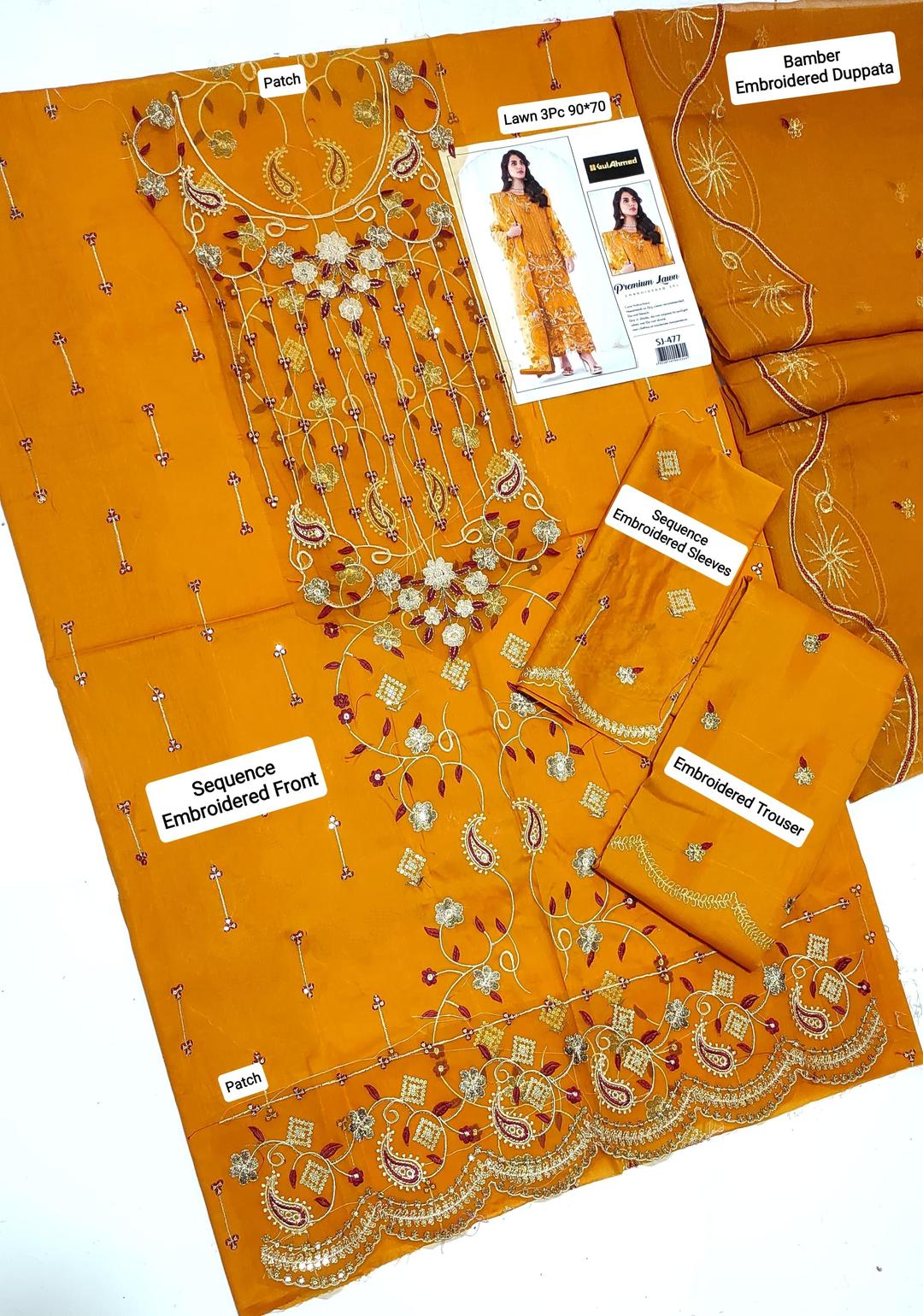 3 Pcs Women's Unstitched Embroidered Suit