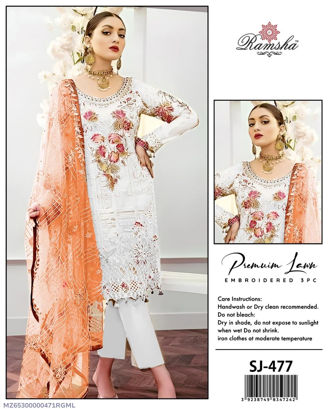 3 Pcs Women's Unstitched Embroidered Suit