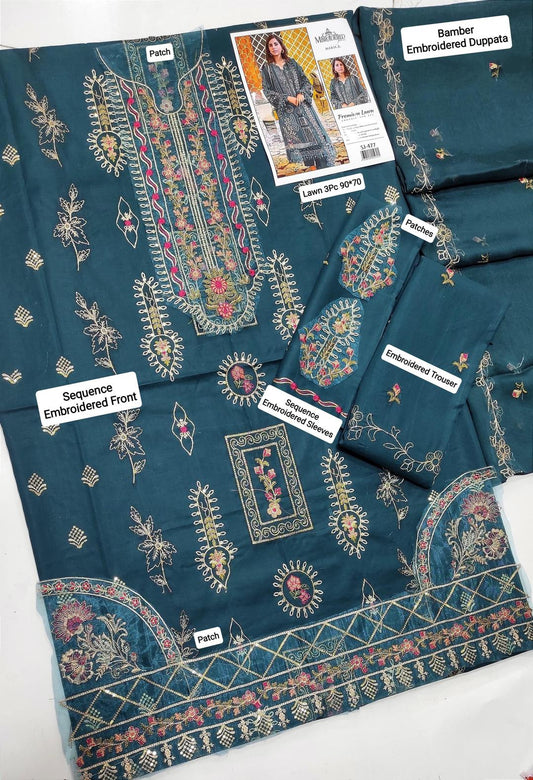 Maria B 3 Pcs Women's Unstitched Embroidered Suit