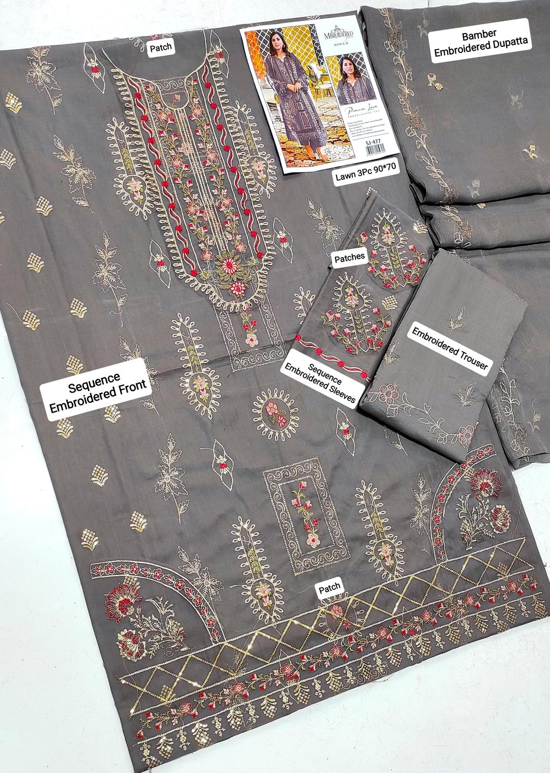 Maria B 3 Pcs Women's Unstitched Embroidered Suit