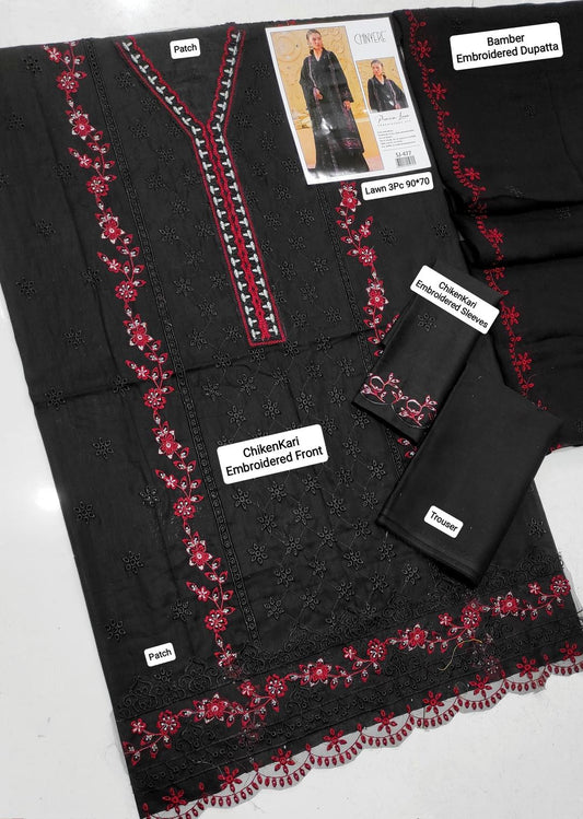 Chinyere 3 Pcs Women's Unstitched Chikankari Embroidered Suit