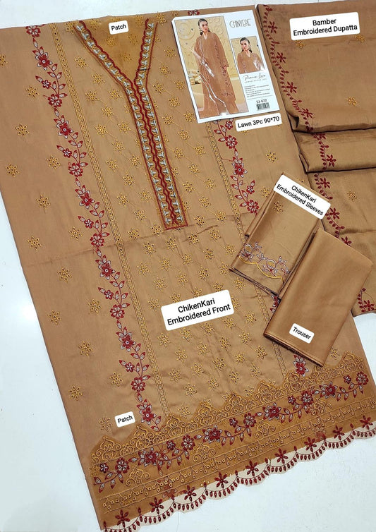 Chinyere 3 Pcs Women's Unstitched Chikankari Embroidered Suit