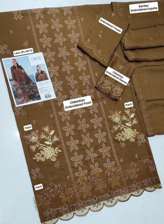 Chinyere 3 Pcs Women's Unstitched Chikankari Embroidered Suit