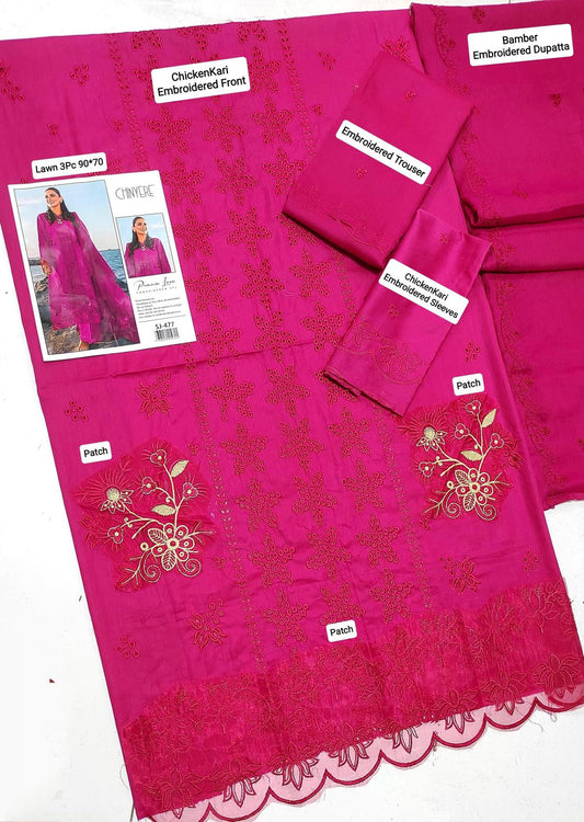 Chinyere 3 Pcs Women's Unstitched Chikankari Embroidered Suit