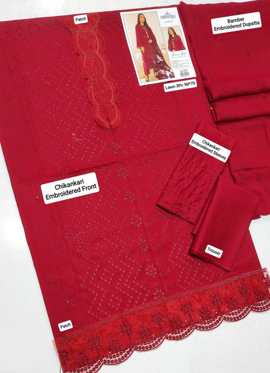 Maria B 3 Pcs Women's Unstitched Chikankari Embroidered Suit