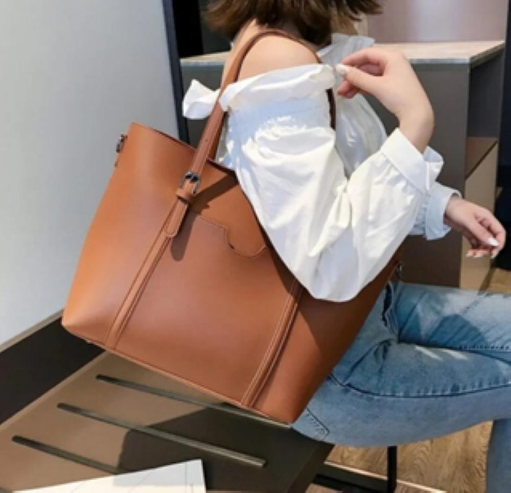 Women's PU Leather Plain Top Handle Tote Handbag