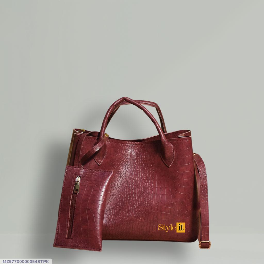 Women's PU Leather Textured Hand Bag Set