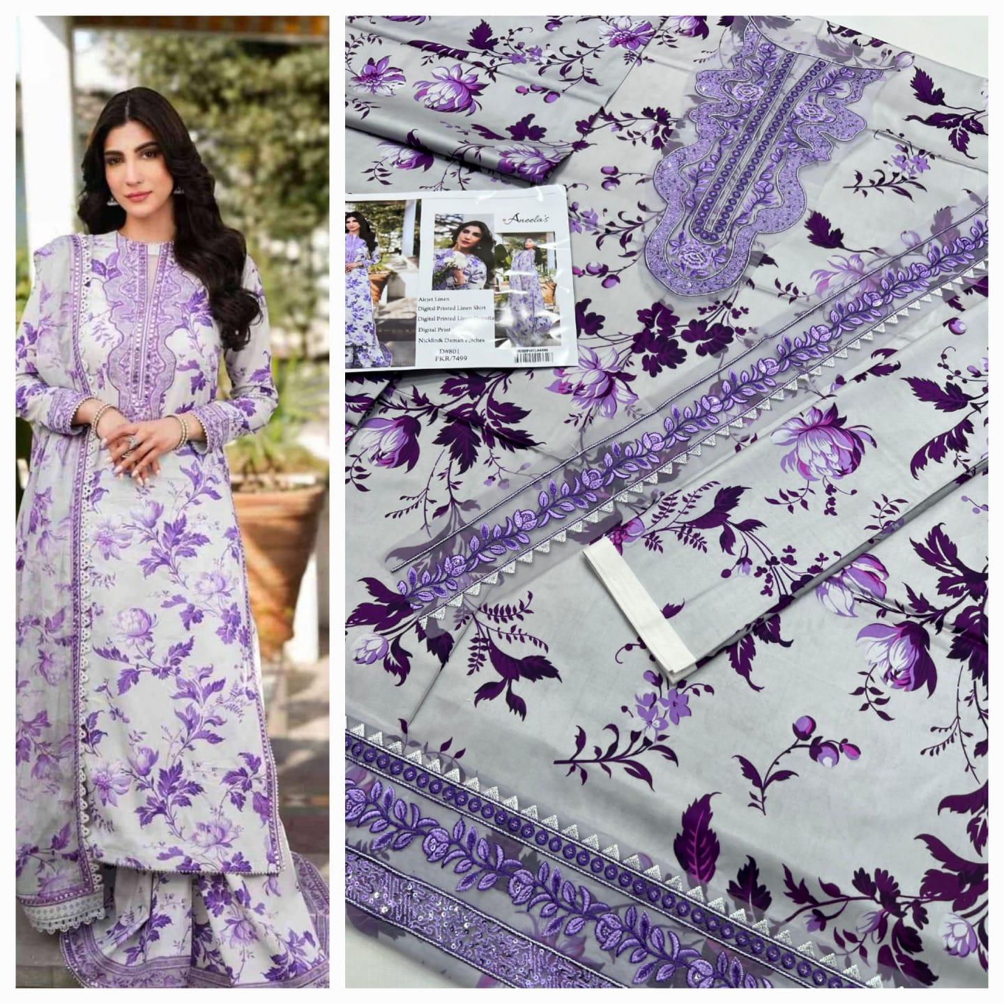 3 Pcs Unstitched Lilan Suit With Patches