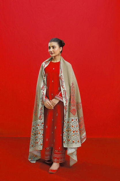 3 Pcs Women's Unstitched Embroidered Suit