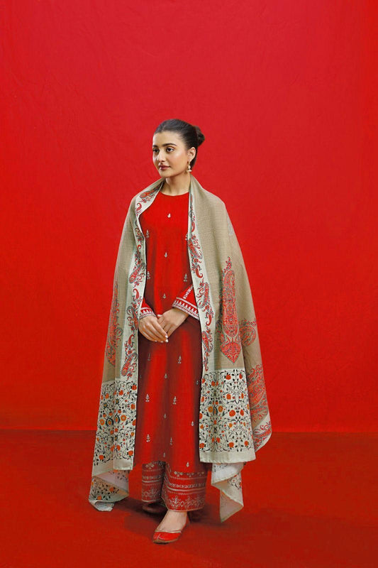3 Pcs Women's Unstitched Embroidered Suit