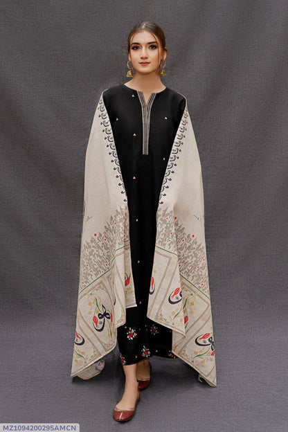 3 Pcs Women's Unstitched Embroidered Suit