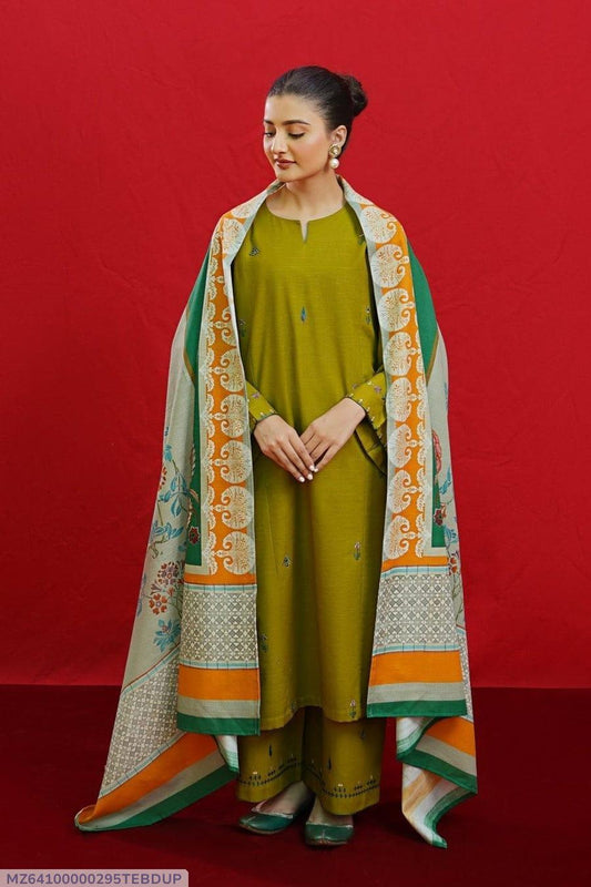 3 Pcs Women's Unstitched Embroidered Suit